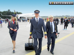 Pilot und Crew- Walkact von EventComedy unterhält auf Luftfahrt-Events.